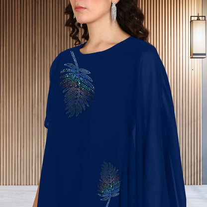 Asymmetric Sequin Embellished Women’s Georgette Top & Pant Co-Ord Set – Festive Party Wear