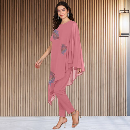Asymmetric Sequin Embellished Women’s Georgette Top & Pant Co-Ord Set – Festive Party Wear