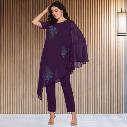 Asymmetric Sequin Embellished Women’s Georgette Top & Pant Co-Ord Set – Festive Party Wear