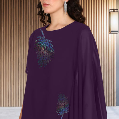 Asymmetric Sequin Embellished Women’s Georgette Top & Pant Co-Ord Set – Festive Party Wear