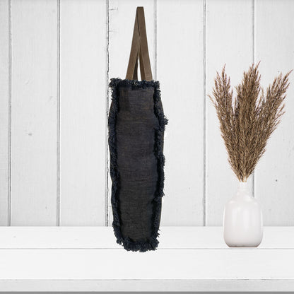 Large Linen Shoulder Tote Bag with Ripped Effect