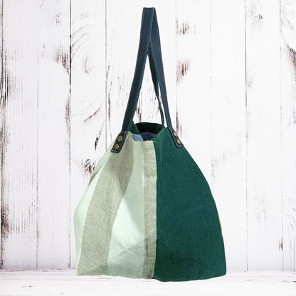 Large Linen Handbag with Wide Stripe Back – Modern Classic Everyday Tote