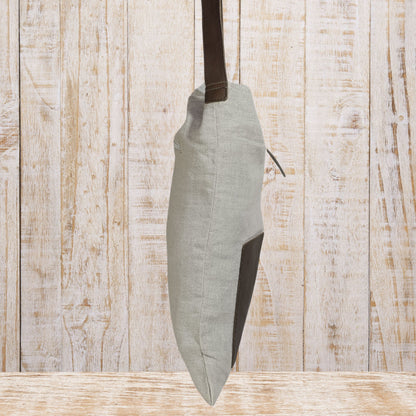 Large Linen Tote Bag with Leather Straps &  Pockets