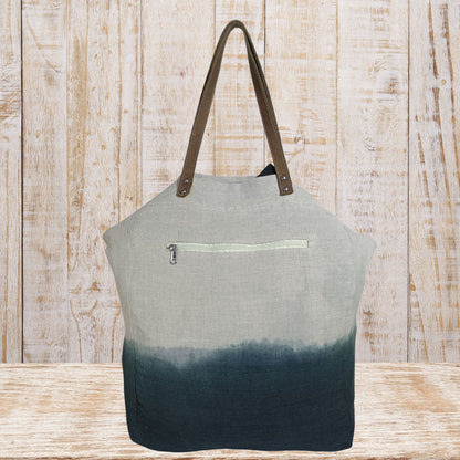 Linen Tote Bag with Leather Straps & Ombre Effect