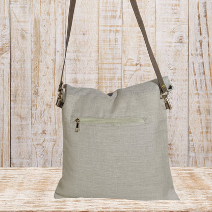 Classic Linen Tote Bag with Leather Straps