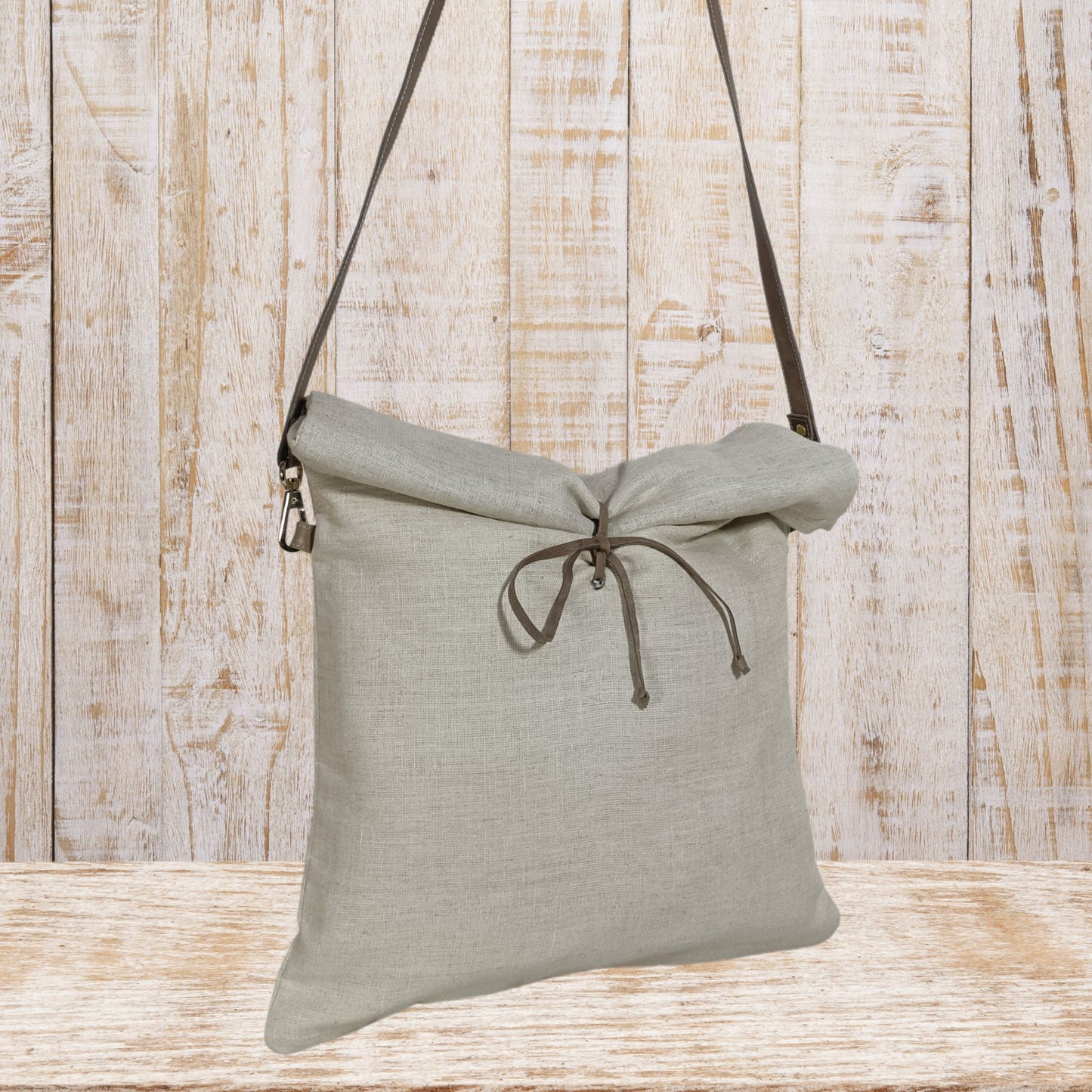 Classic Linen Tote Bag with Leather Straps