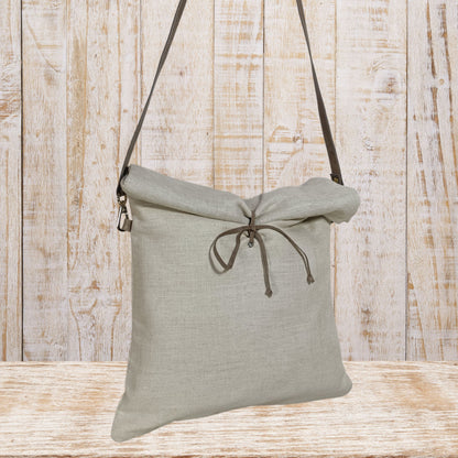 Classic Linen Tote Bag with Leather Straps
