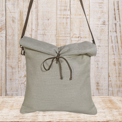Classic Linen Tote Bag with Leather Straps
