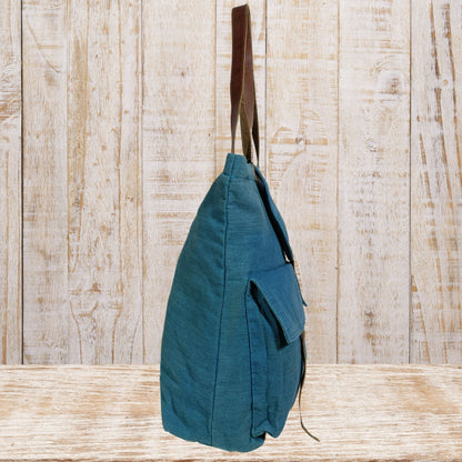 Large Linen Shoulder Tote Bag with Cargo Pocket