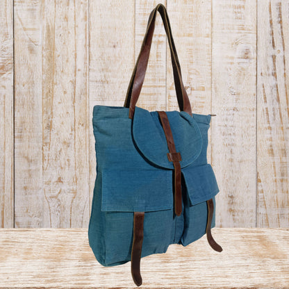 Large Linen Shoulder Tote Bag with Cargo Pocket