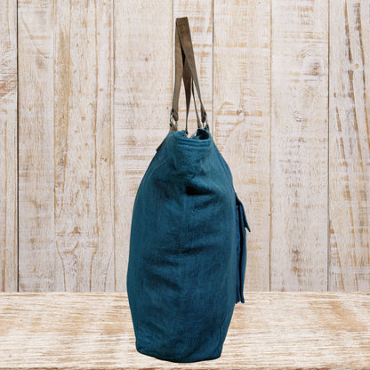 Stylish Large Tote Bag with Cargo Pocket & Leather Strap