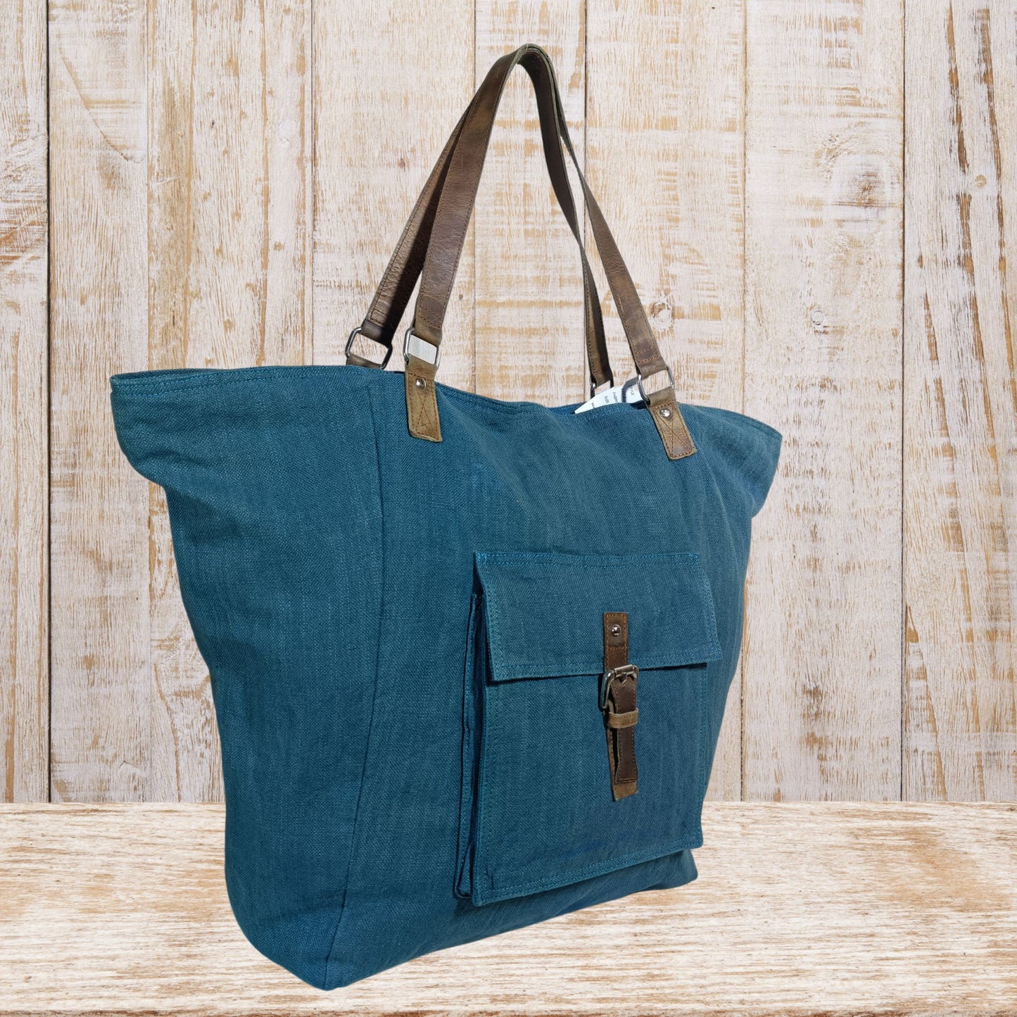 Stylish Large Tote Bag with Cargo Pocket & Leather Strap