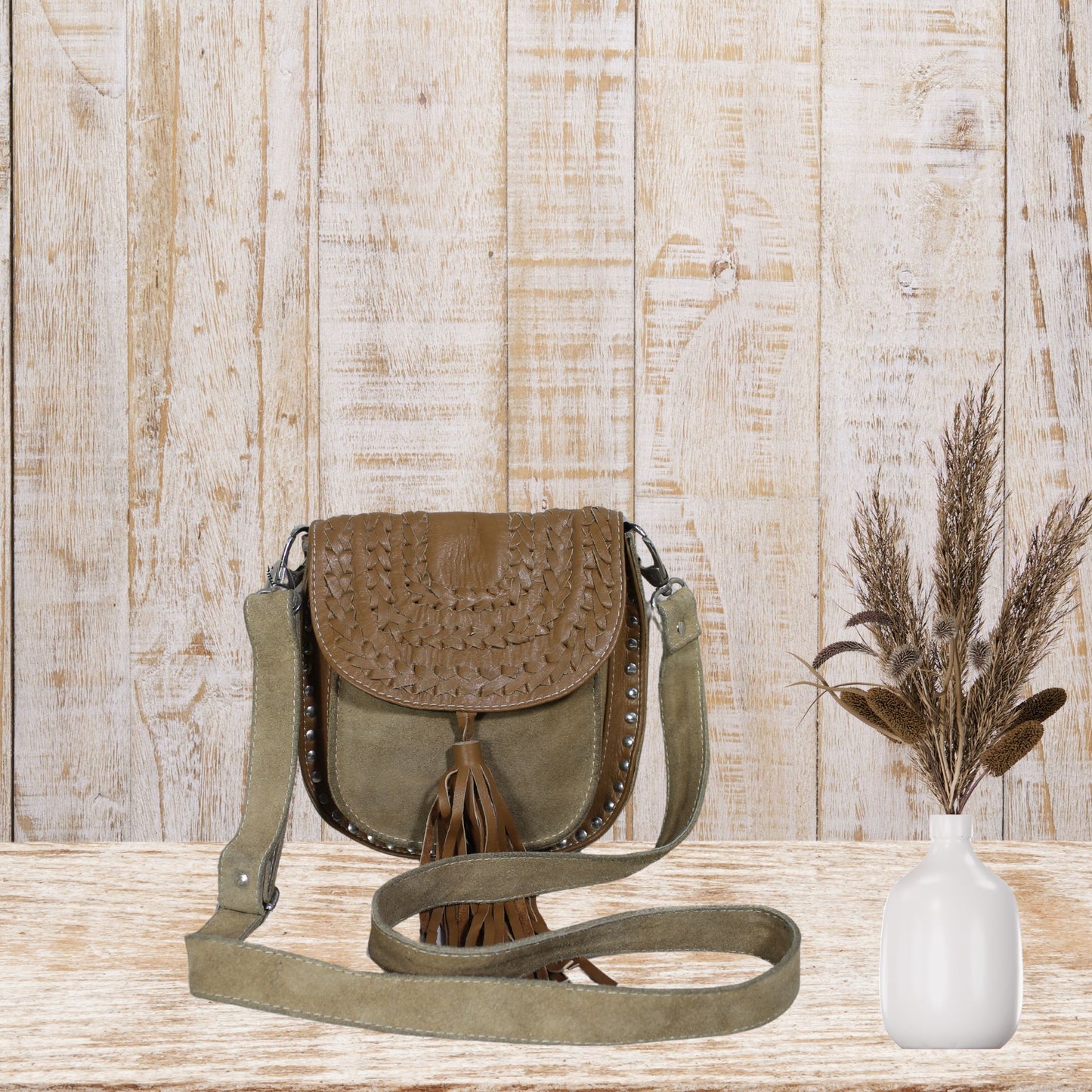 Suede & Leather Saddle Bag