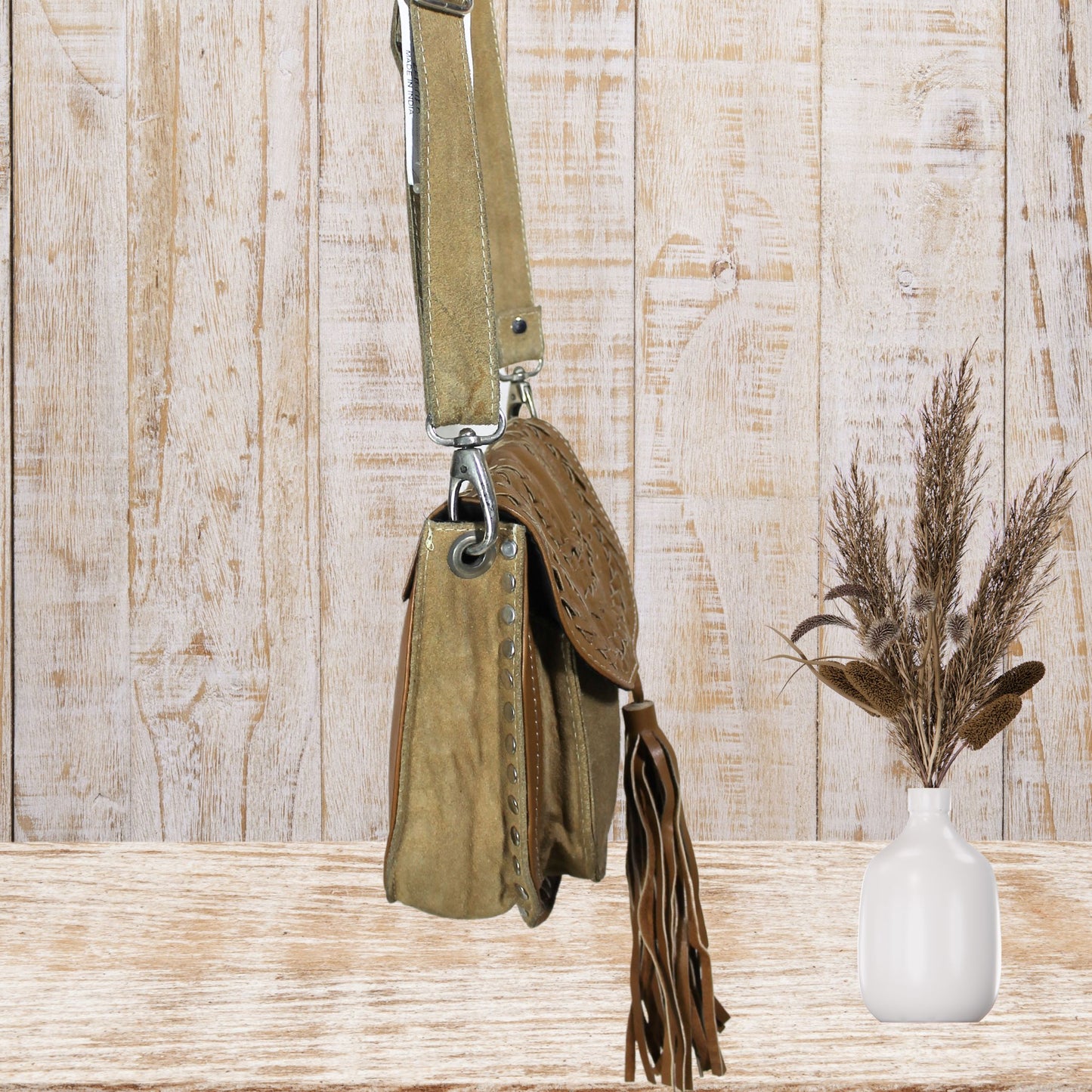 Suede & Leather Saddle Bag