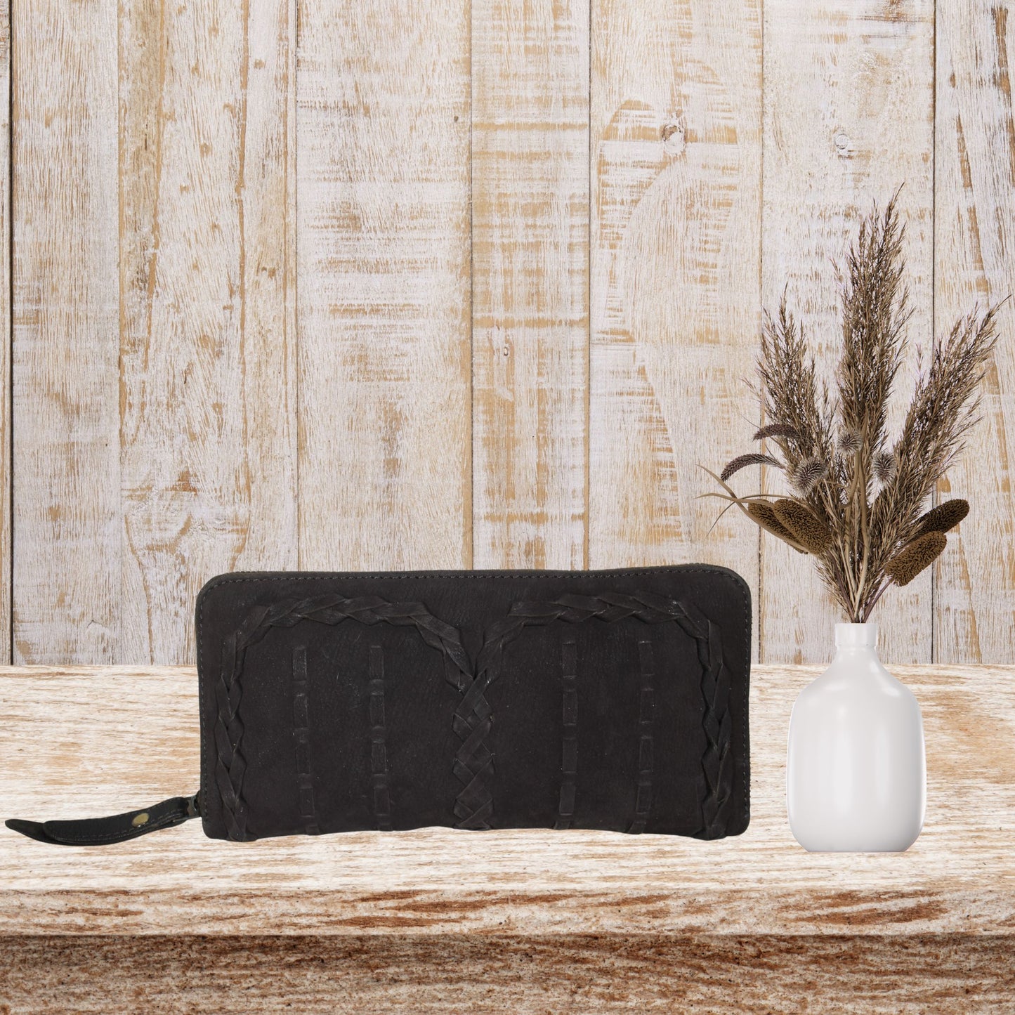 Brown Suede Leather Wristlet Pouch