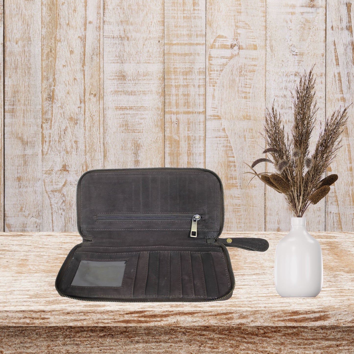 Brown Suede Leather Wristlet Pouch
