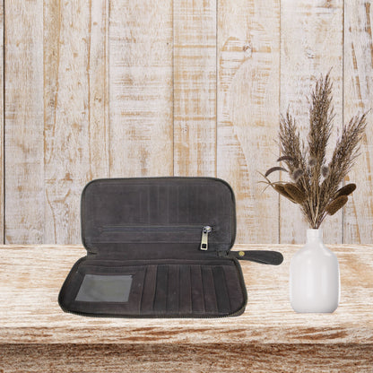 Brown Suede Leather Wristlet Pouch