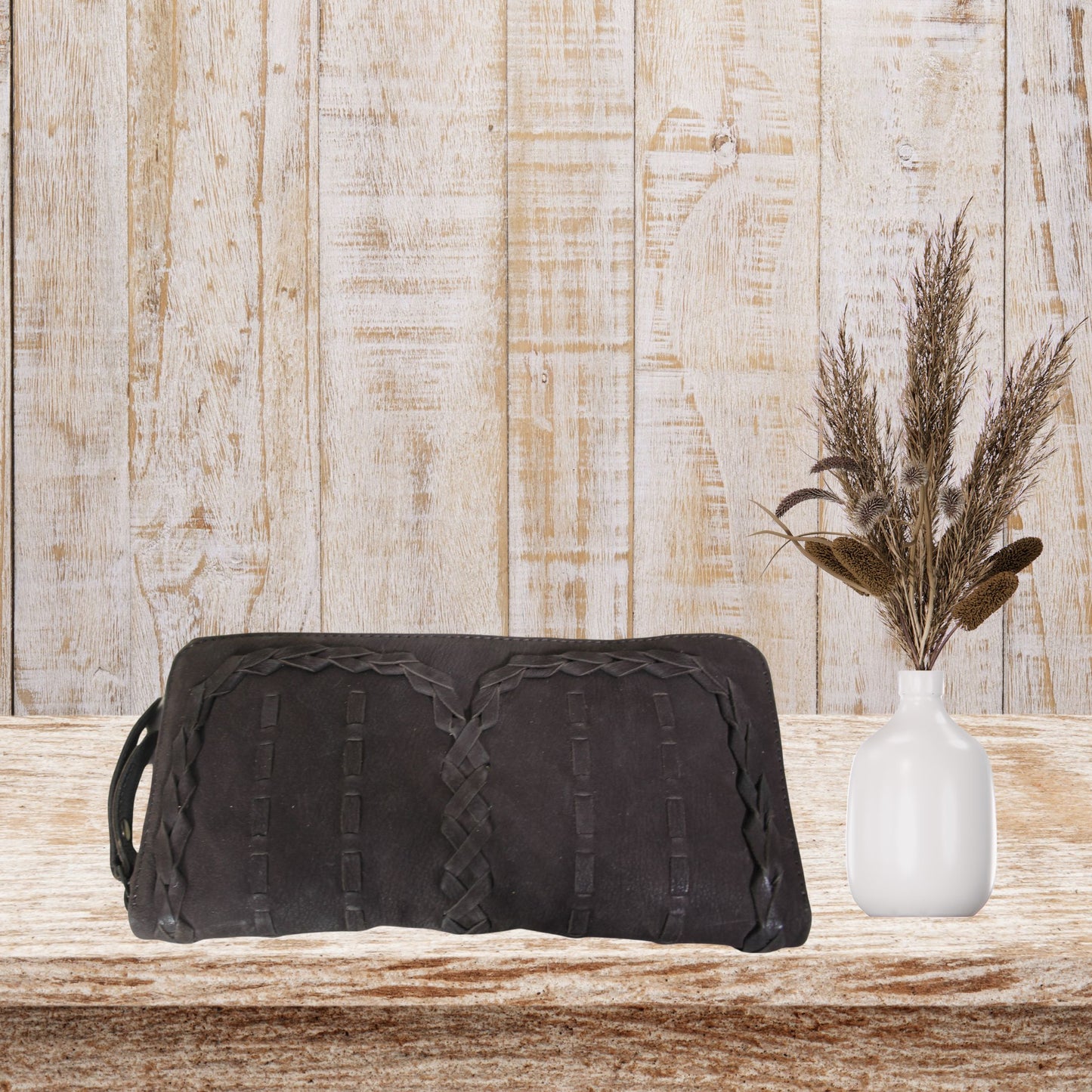 Brown Suede Leather Wristlet Pouch