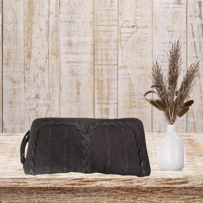 Brown Suede Leather Wristlet Pouch