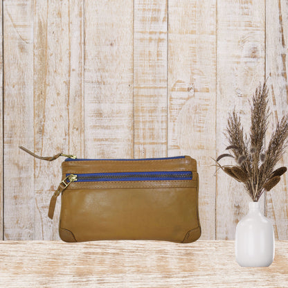 Tan Leather Wristlet Pouch