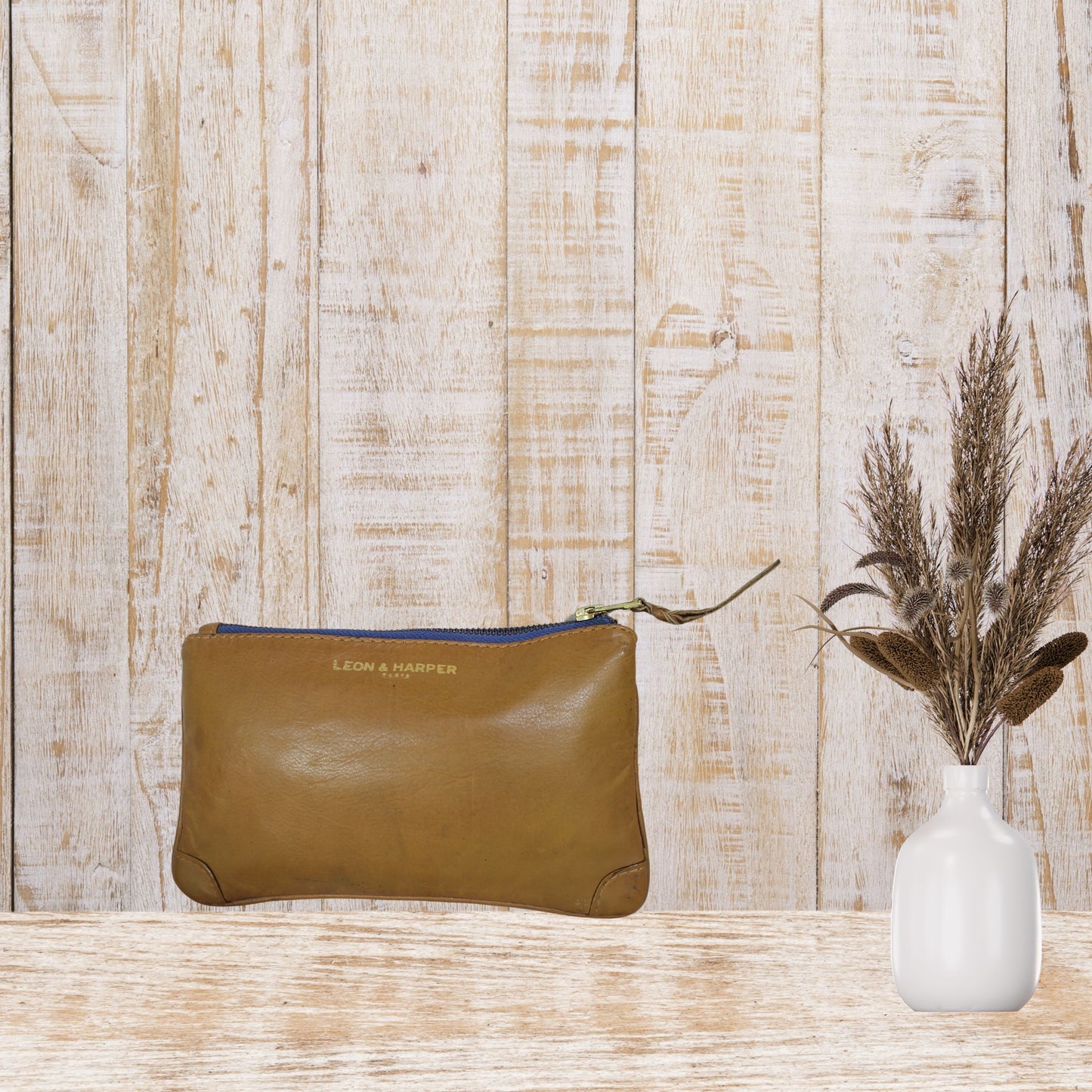 Tan Leather Wristlet Pouch