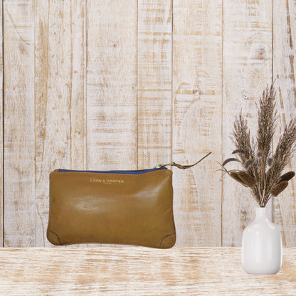 Tan Leather Wristlet Pouch