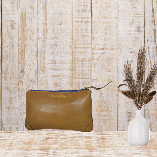 Tan Leather Wristlet Pouch