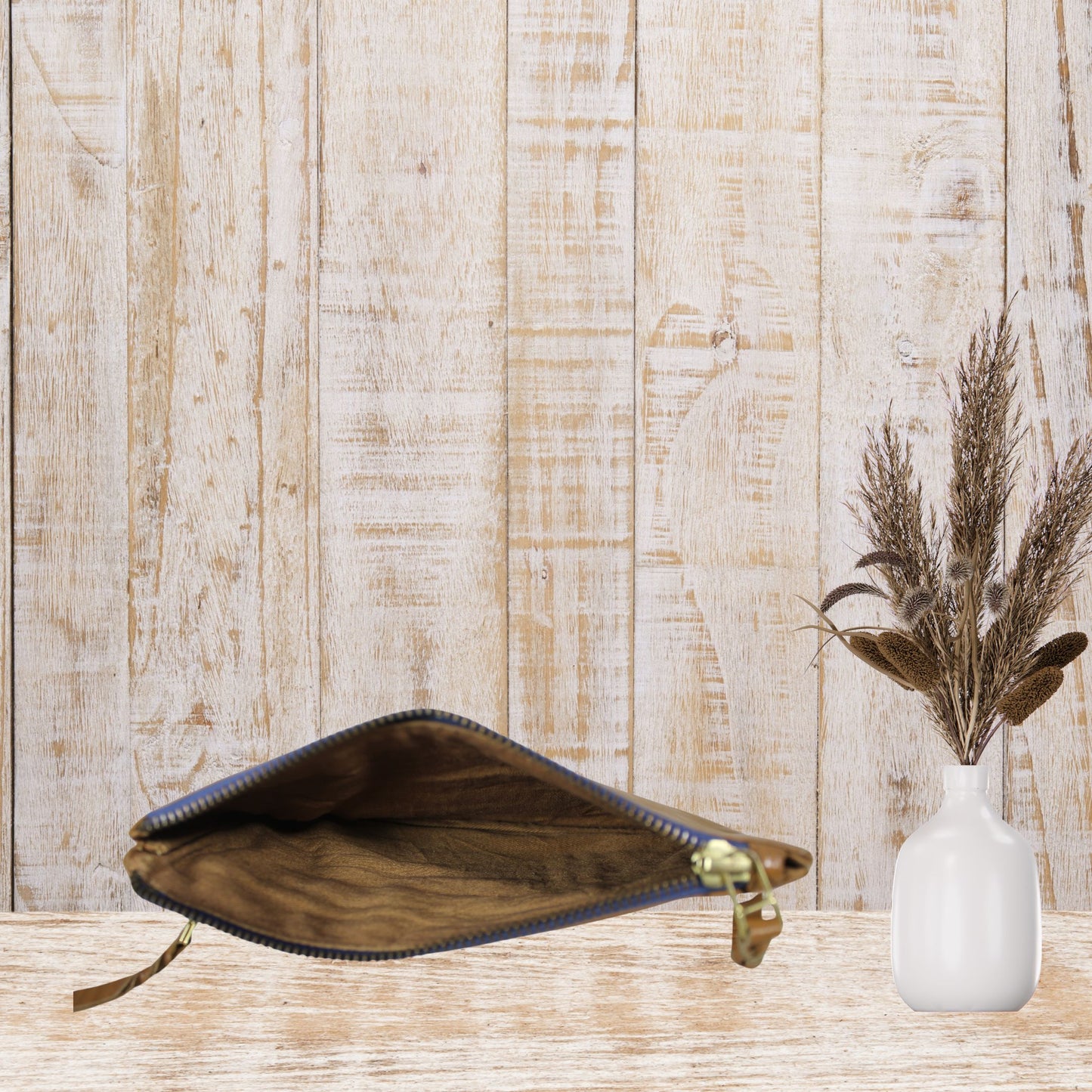 Tan Leather Wristlet Pouch