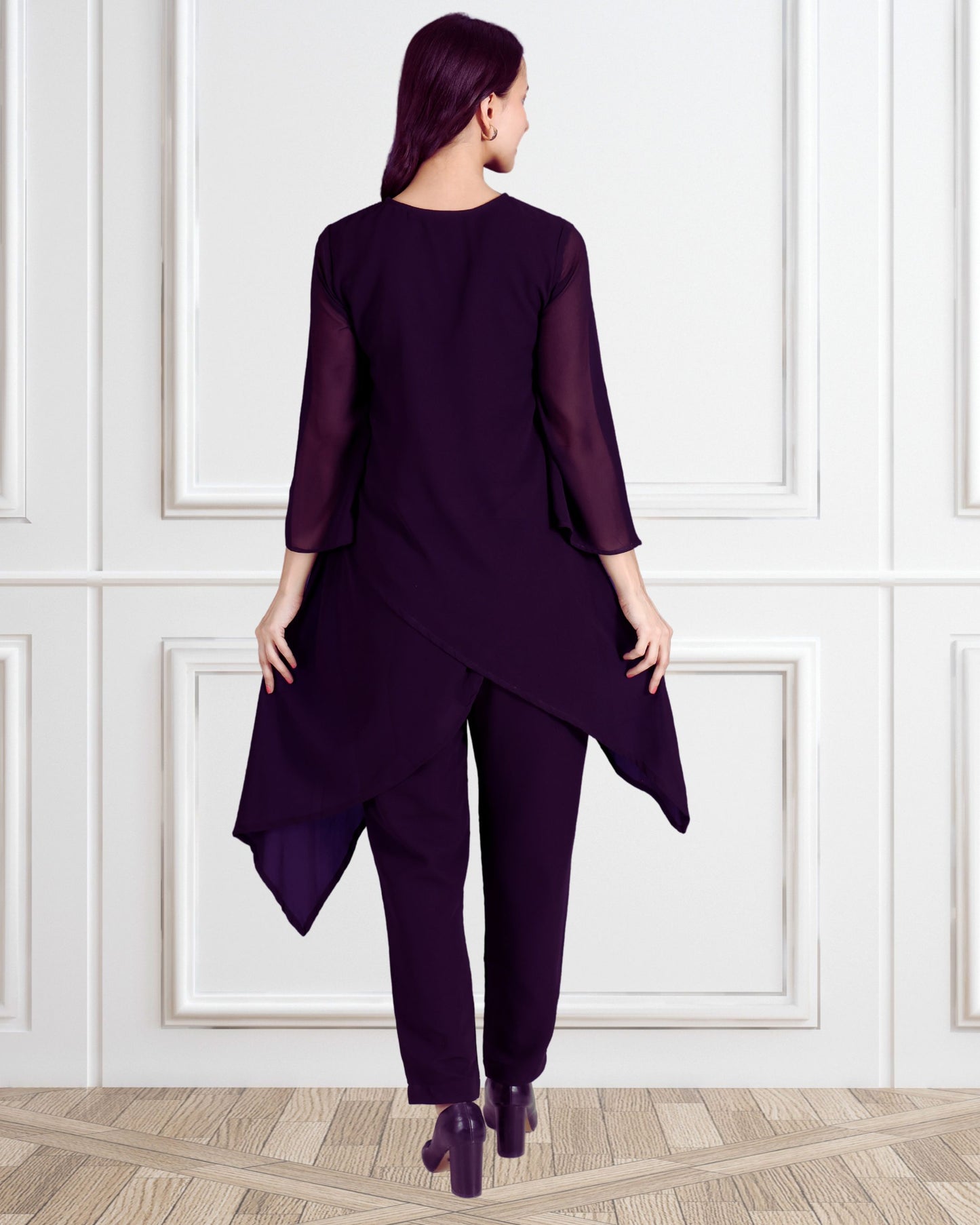 Elegant Sequins Embellished Asymmetric Tunic & Pant Set