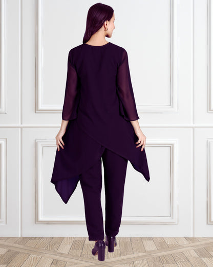 Elegant Sequins Embellished Asymmetric Tunic & Pant Set