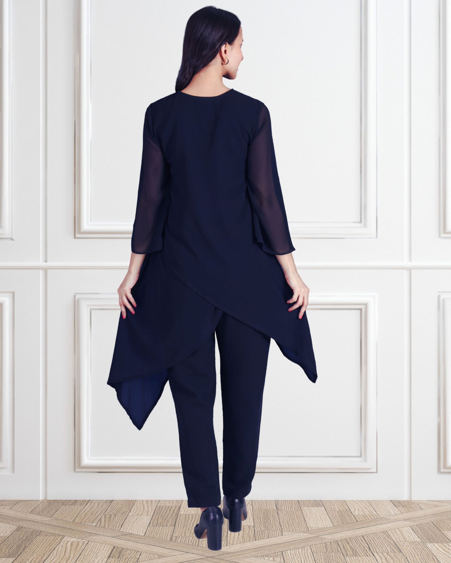 Elegant Sequins Embellished Asymmetric Tunic & Pant Set