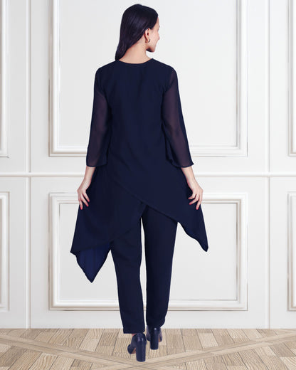 Elegant Sequins Embellished Asymmetric Tunic & Pant Set