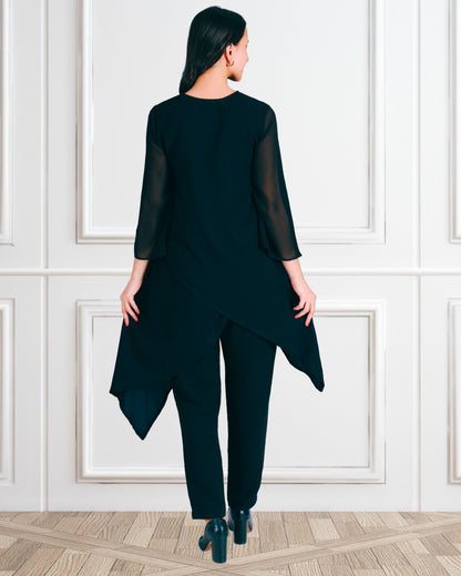 Elegant Sequins Embellished Asymmetric Tunic & Pant Set