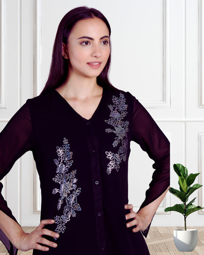Stylish Sequins Embellished Frill High Low Top with Matching Pants for Women