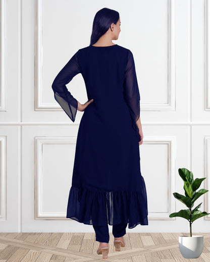 Stylish Sequins Embellished Frill Top with Matching Pants for Women