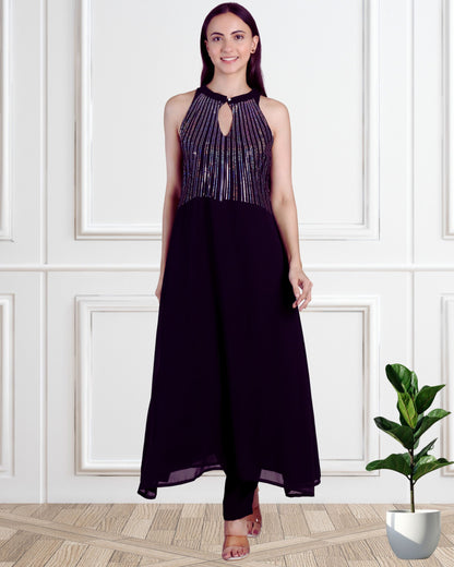Elegant Sequins Embellished Tunic with Matching Pants for Women