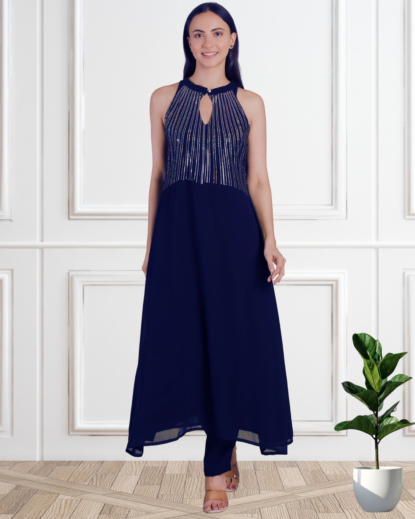 Elegant Sequins Embellished  Tunic & Pant Set