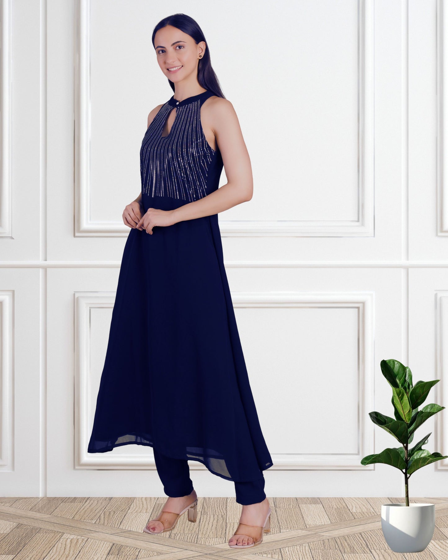Elegant Sequins Embellished  Tunic & Pant Set