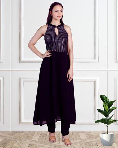 Elegant Sequins Embellished Tunic with Matching Pants for Women