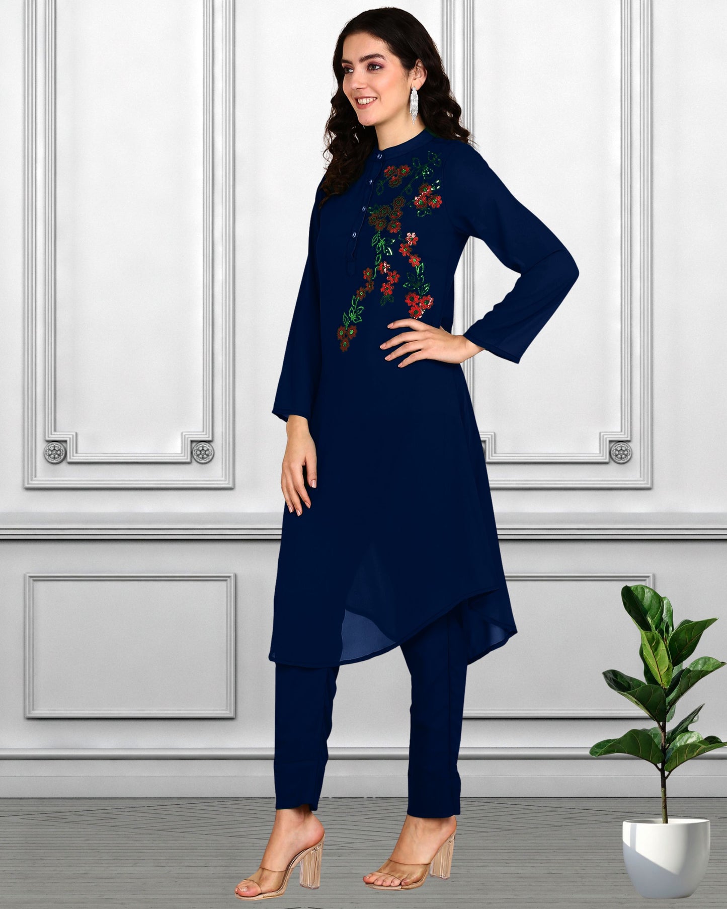 Sequin-Embellished Women’s Rayon Top & Pant Co-Ord Set – Festive & Party Wear