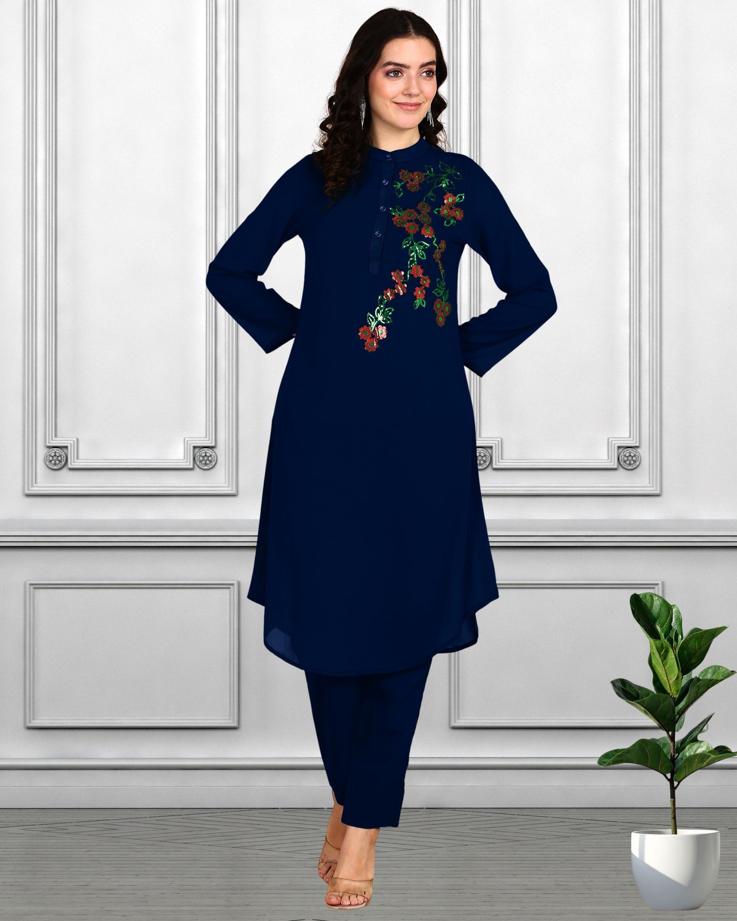 Sequin-Embellished Women’s Rayon Top & Pant Co-Ord Set – Festive & Party Wear