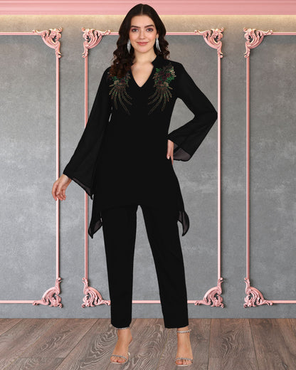 Women’s Sequin Motifs Embellished Georgette Top & Pant Set