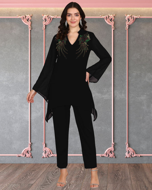 Women’s Sequin Motifs Embellished Georgette Top & Pant Set