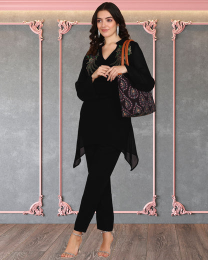 Women’s Sequin Motifs Embellished Georgette Top & Pant Set