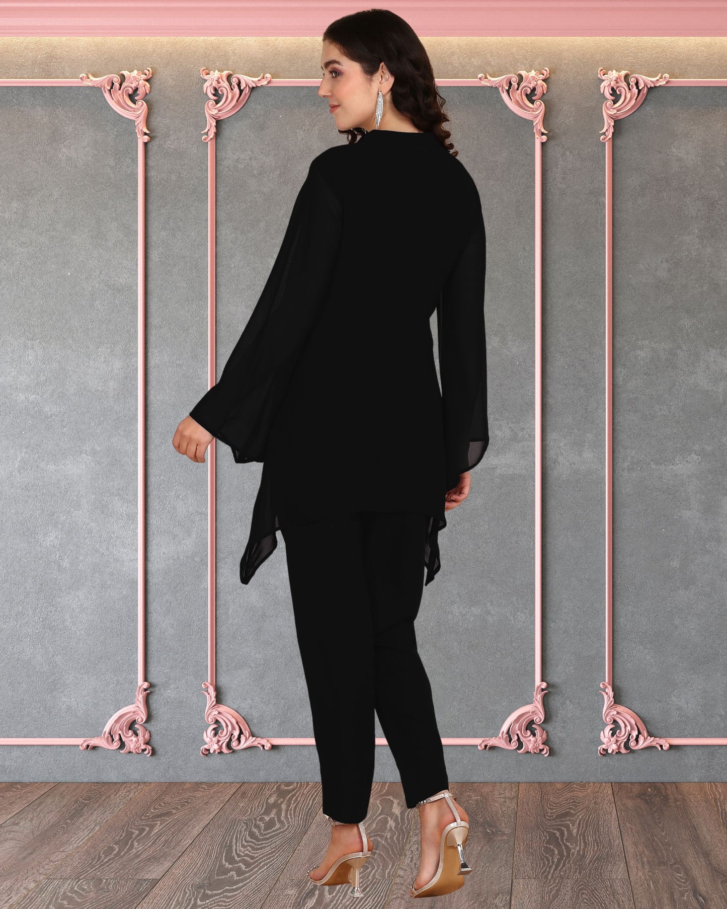 Women’s Sequin Motifs Embellished Georgette Top & Pant Set