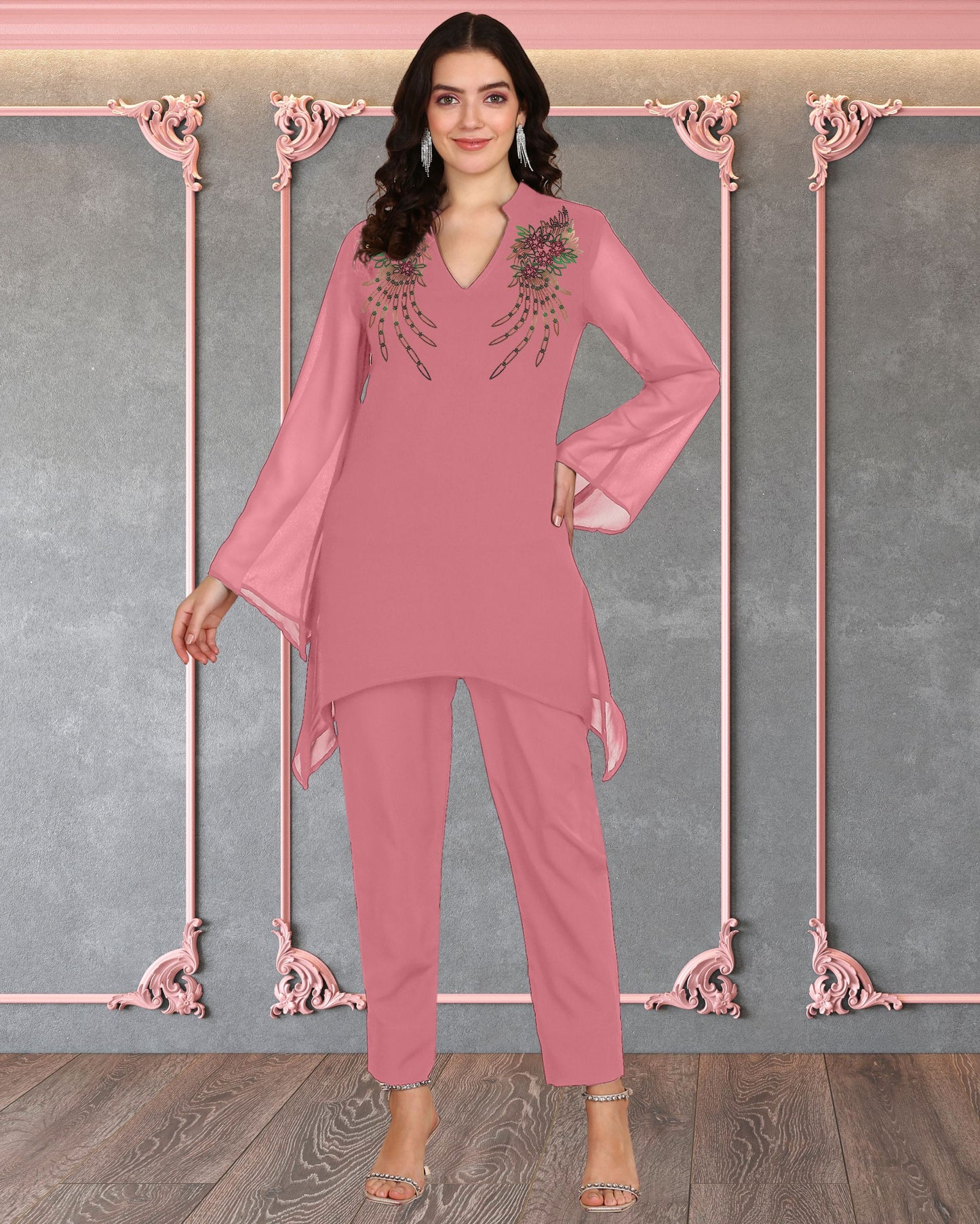 Elegant Georgette Co-Ord Set for Women with Sequin Motif Embellishment