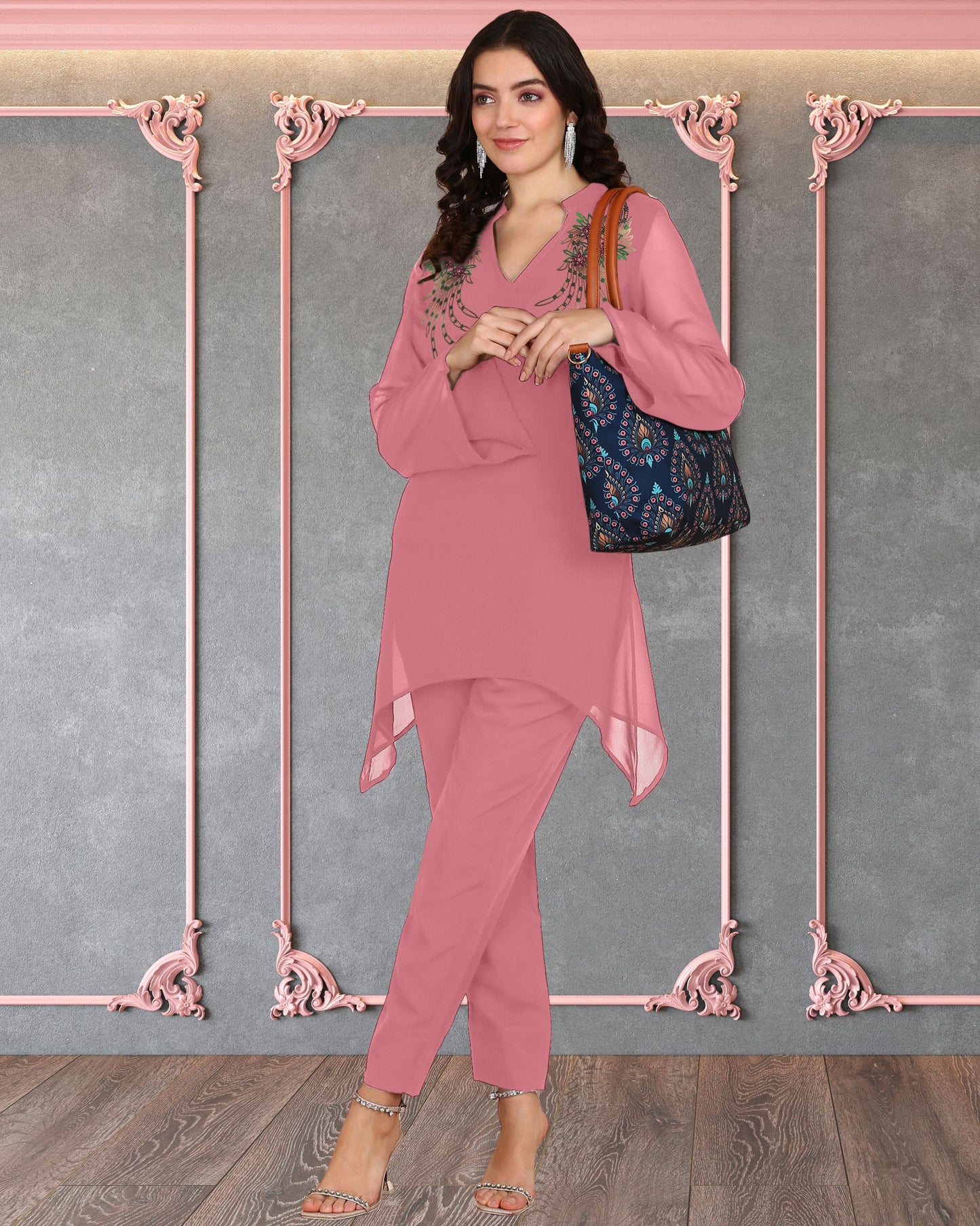 Elegant Georgette Co-Ord Set for Women with Sequin Motif Embellishment