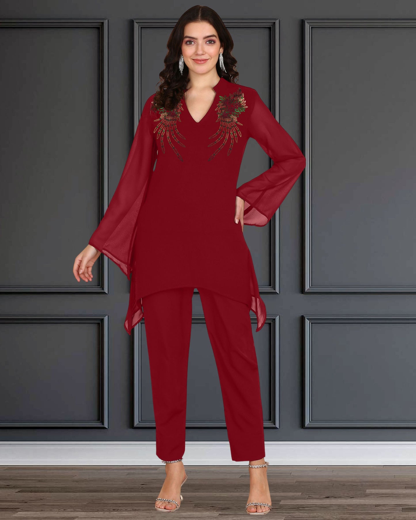 Elegant Georgette Co-Ord Set for Women with Sequin Motif Embellishment