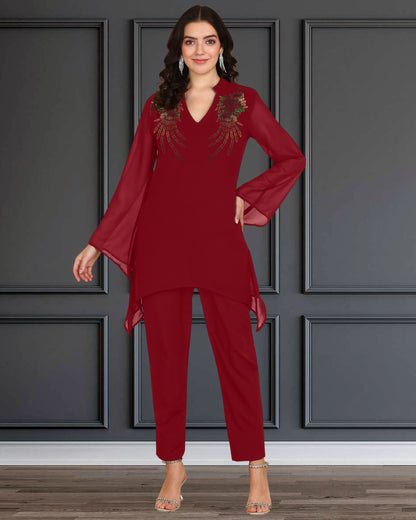 Elegant Georgette Co-Ord Set for Women with Sequin Motif Embellishment