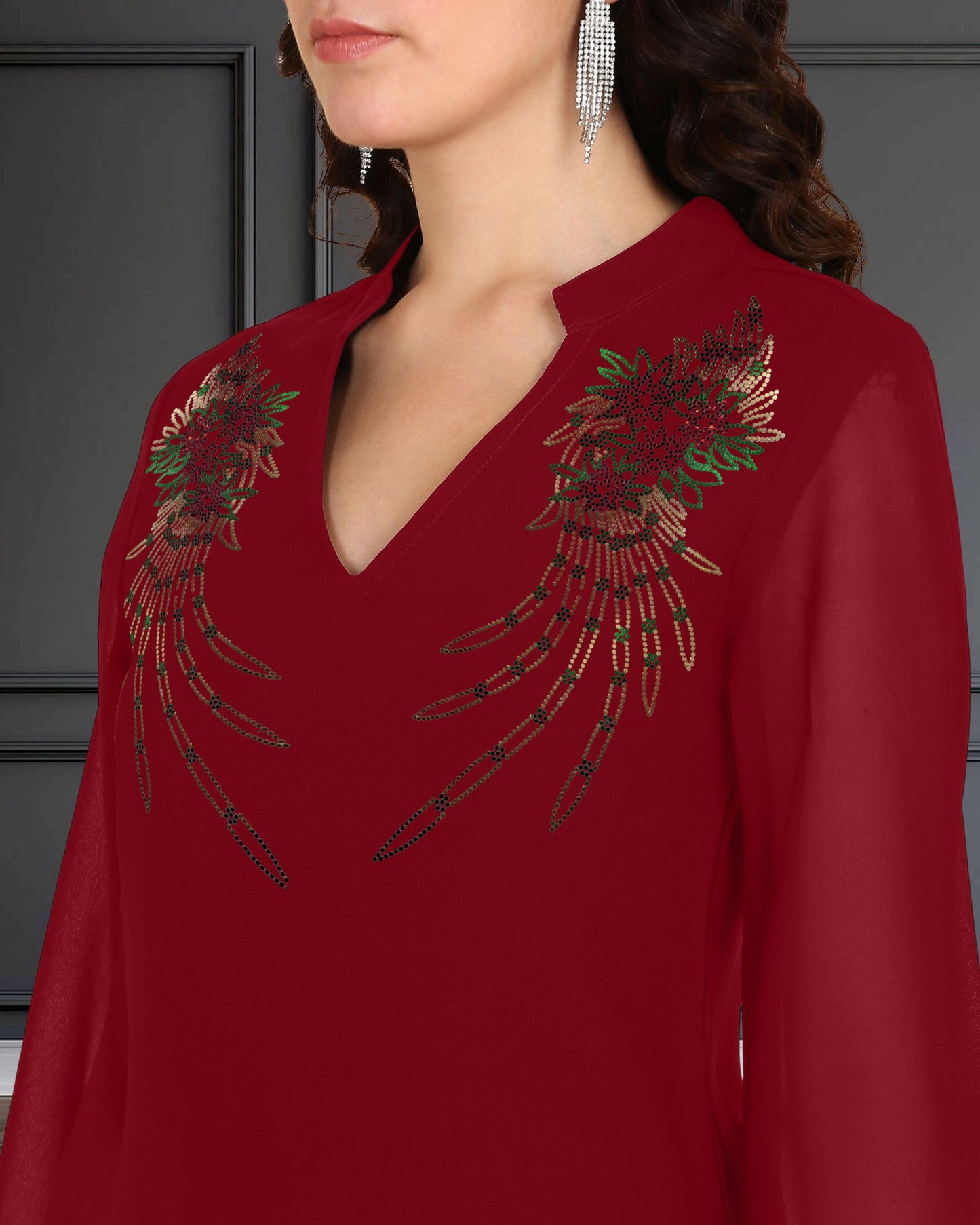 Elegant Georgette Co-Ord Set for Women with Sequin Motif Embellishment
